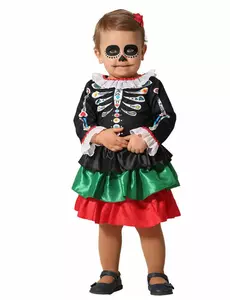 Skelettmaskeraddräkt Dia de los muertos babyflicka, Storlek: 6-12 månader (75 cm)