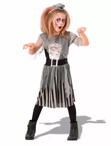 Grå zombiepiratmaskeraddräkt flicka, Storlek: 6-7 år (126 cm)