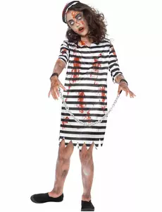 Maskeraddräkt zombie-fånge i kedjor flicka, Storlek: 10-12 år (145/158 cm)