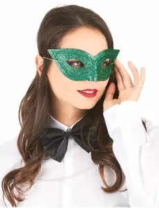 Glittrig venetiansk mask grön vuxen