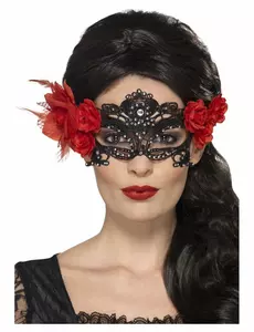 Svart spetsmask Dia de los Muertos vuxen