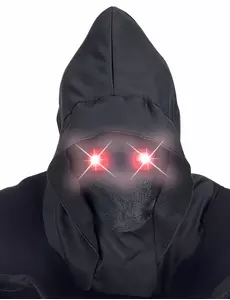 Heltäckande mask med huva, osynligt ansikte och lysande röda ögon vuxen