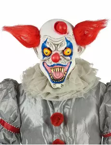 Röd, vit och blå clownlatexmask vuxen
