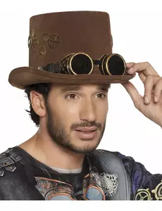 Brun hög hatt med kugghjul och glasögon Steampunk vuxen