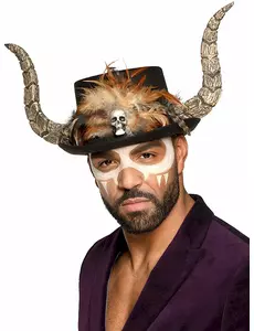 Voodoohatt med horn och fjädrar för vuxen