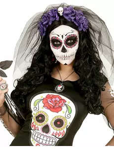 Lila blomsterhuvudbonad med dödskalle för dam, Dia de los muertos