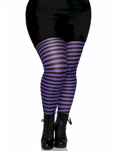 Svart- och lilrandiga strumpbyxor dam plus size, Storlek: X-Large/XX-Large (48-52)