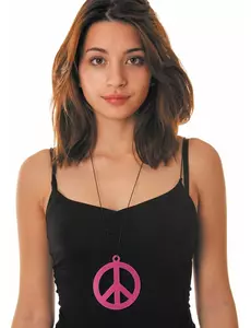 Halsband med peace-hänge neonrosa vuxen