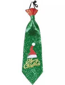 Grön paljettprydd slips Merry Christmas