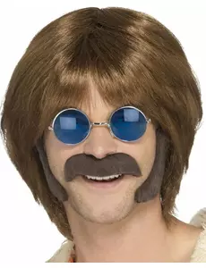 Brunt hippie-set med mustasch och polisonger herr