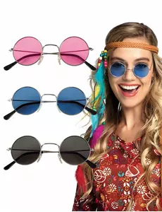 Set med 3 runda hippieglasögon för vuxen