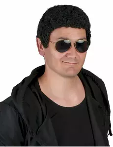 Svart lockig peruk herr