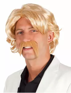 Blond peruk med mustasch herr