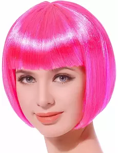 Kort neonrosa peruk dam