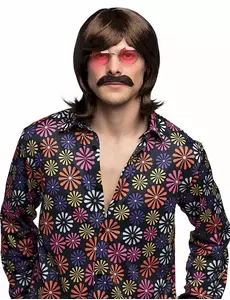 Brun peruk och mustasch herr