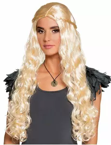 Lång blond peruk med små flätor dam
