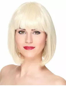 Lyxperuk blond kort page med lugg dam