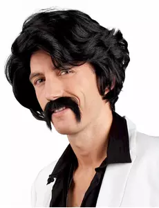 Svart peruk med mustasch för herr