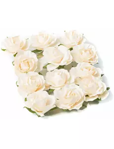 12 elfenbensfärgade rosor att fästa, 3,5 cm