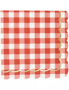 16 festongklippta pappersservetter med vichy- och guldmönster, 33 x 33 cm