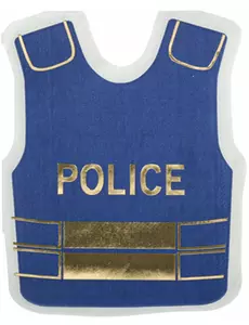 16 marinblå och guldfärgade pappersservetter polis 32 x 26 cm