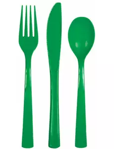 18 gröna plastbestick, smaragdgröna