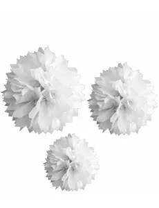 3 vita papperspompons 20, 30 och 40 cm