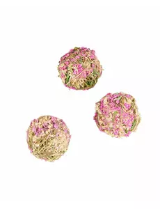 4 dekorationsbollar med vita och rosa naturblommor 5 cm