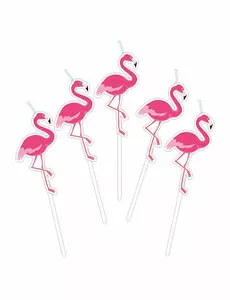 5 flamingo party-ljus på pinnar 3 cm
