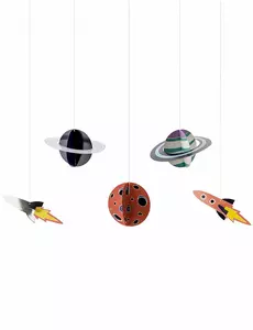 5 hängdekorationer i kartong Space Adventure 17 x 10 - 19 x 7 cm