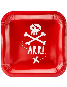 6 Röda papperstallrikar piratfest 20 cm