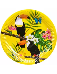 10 gula papperstallrikar med tukaner 23 cm