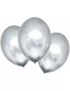 6 satinblanka silverfärgade latexballonger 28 cm
