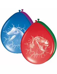 6 flerfärgade dinosaurielatexballonger 30 cm