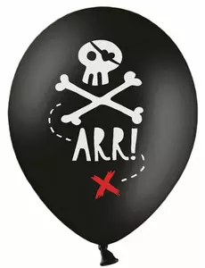 6 svarta latexballonger med piratfestmotiv 30 cm