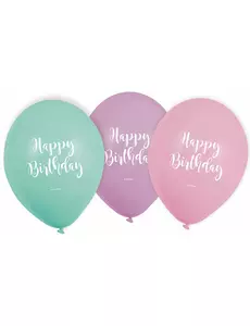 6 pastellfärgade latexballonger Happy Birthday 22,8 cm