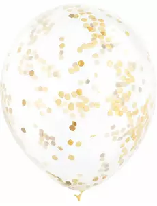 6 transparenta latexballonger med ockragyllene konfetti 30 cm