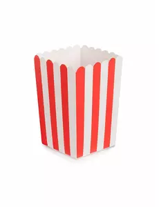 6 röda och vita popcornkartonger i kartong 7 x 12,5 cm