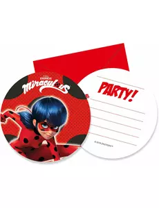 6 inbjudningskort med kuvert Miraculous Ladybug™