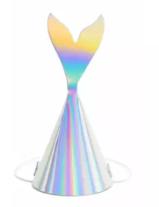 6 holografiska festhattar med sjöjungfrustjärt 8 x 18 cm