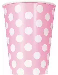 6 rosa pappmuggar med vita prickar 354 ml
