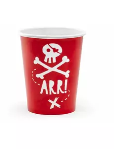 6 röda pappmuggar piratfest 220 ml