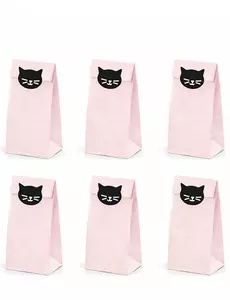 6 rosa papperspresentpåsar med kattungar 8 x 18 x 6 cm