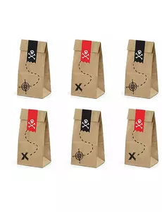 6 presentpåsar i kraftpapper piratfest 8 x 18 x 6 cm