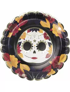 8 festongkantade papperstallrikar Dia de los muertos 23 cm