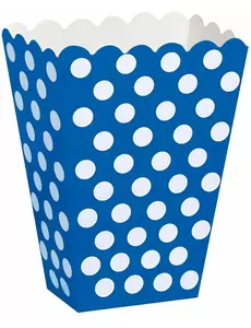 Blå popcornaskar med vita prickar
