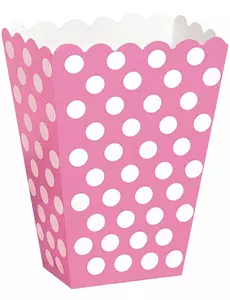 8 rosa popcornaskar med vita prickar