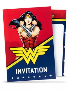 8 Wonder Woman™-inbjudningskort med kuvert 10x16cm