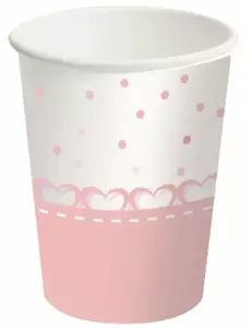 8 pappmuggar med rosa hjärtan 250 ml