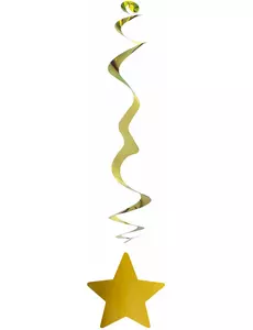 6 brandsäkra metalliska hängdekorationer stjärna guld 80 cm